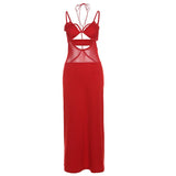 Woherb 2024 New Women's Sexy Hot Girl With Mesh Hollow Slim Dress Dress-Outfit