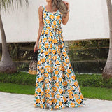 Elegant Sleeveless Tank Dress Celmia Bohemian Floral Print Long Party Dress 2022 Summer Holiday Casual Belted Maxi
