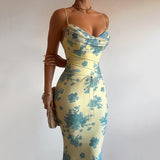 Strap Floral Print Maxi Prom Dress Sexy Mesh Bride Wedding Guest Dress Women Evening Party Dresses Slim XY23605DG-Outfit