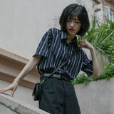 Elegant and Youth Woman Blouses Short Sleeve Striped Shirt British Style Summer Shirts for Women Fashion Retro Shirt-Outfit