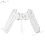 Fashion Autumn White Crop Tops Women Sexy Lace Up Long Sleeve V Neck Top Ladies Street Casual Solid Clothing 2020