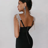 Quality Black Pink Tassel Sleeve Slip Rayon Bandage Dress Elegant Cocktail Party