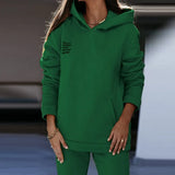 Fleece Letter Print Two Piece Set Casual Long Sleeve Hoodie Sweatshirts And Jogging Pants Suits Loose Female