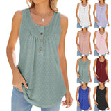 2024 New Round Collar Sleeveless Button Solid Color Casual Women's Top-Outfit