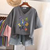 100% Cotton L-5XL T Shirt Plus Size Tshirt Short Sleeve Cartoon Women Top Summer Sweet Couple V Neck Oversized T Shirts-Outfit