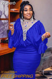 Two Piece Set Africa Clothing African Clothes Plus Size African Dresses for Women 2023 Summer Outfits Bead Mesh Fold Skirt Set-Outfit