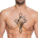 Temporary Tattoo Stickers Hands Together Peace Cross Fake Tatto Waterproof Tatoo Back Leg Arm Belly Big Size for Women Men