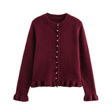 Women's 2025 Spring New 5-Color Fashion Wood Ear Long-Sleeved Knitwear