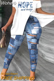Women Spring Summer Geometric Print Split Hem Top & Pants Set 2pcs Clothes Suit Fashion Casual-Outfit
