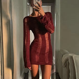 Woherb Sleeve Hollow Out Back Dress Sexy Tight Hollowed Out The New 2024 Spring / Summer Women's Dress-Outfit