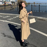 New Korean Style Khaki Trench Coat for Women Double-Breasted Long Oversize Loose Duster Coat Lady Cloak Spring
