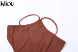 Kliou Ribbed Lace up Maxi Dress Women Sexy Solid Sleeveless Backless Body-Shaping Cut Out Skirt Party Clubwear Female