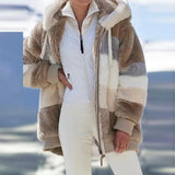 Plus Size Women's Winter Coat Oversized Fashion Casual Stitching Plaid Clothes Hooded Zipper Ladies Lamb Hair Coat