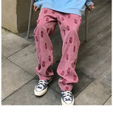 printed trousers womens Korean version 2021 retro ins casual pants student loose sports pants retro streetwear