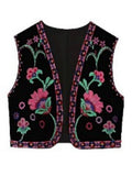 Floral Embroidered Women's Short Waistcoat Chic V Neck Sleeveless Cropped Cardigan 2024 Summer Female Party Fashion Tops-Outfit