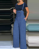Design Wide Leg Suspender Jumpsuit Women Sleeveless High Waist Overall Pants Jumpsuits Soid Color Summer 703-1-Outfit