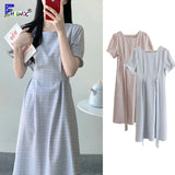 Vintage Dresses Hot Sales Woman Summer Short Sleeve Cute Sweet Korea Japan Style Design Blue Pink lattice Plaid Dress