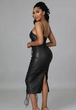 Sexy Lace-up Straps Slim Fit Midi Faux PU Leather