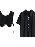 Gothic Men Suits Cargo Vest + Shirt + Shirts 3 Pieces Set Summer Clothes Punk Preppy Streetwear Casual Outfit Men Fashion