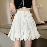 Women Pleated High Waist Fashion Solid Korean Style All-match Mini Summer Newest Simple Streetwear Holiday Female