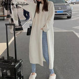 Split Long Knitted Dress Women Autumn 2022 O-neck Full Sleeve Sweater Dresses Ladies Chic Harajuku Woolen Vestidos