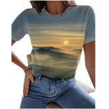New Summer Tops 6XL Women's 3D Ocean Scenery Streetwear Casual Short Long Sleeve O-Neck Large Size Top