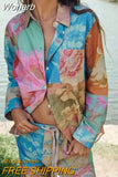 2023 Women Summer Shirts Blouses Tops Vintage Print Patchwork Satin Pocket Female Elegant Street Top Clothing-Outfit