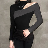 Woherb 2023 New Women's Hollow Out Fashion Irregular Sexy Slim Color Show The Figure Knit Top-Outfit