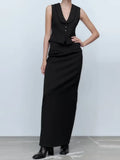 Women Casual Straight Skirts 2023 Casual Solid Back Zipper Female Elegant Street Mid-Calf Skirt Clothing-Outfit