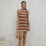 hirigin Knitted Beach Cover Up Women Bikini Sexy Sleeveless Holiday Skirt Beach Dress Tunics Swimsuit Female Cover Up