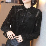 Women's Long Sleeve O Neck Lace Bottoming Blouse Shirt Autumn Winter 2021 New Solid Lace Bottom Shirt Black Tops Blusa-Outfit