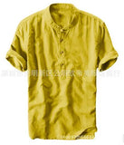 Summer Travel Holiday Men's Leisure Simple Small Fresh Linen Shirt Thin Solid Color Short-Sleeved Leisure