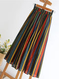 Spring Summer Women High-waisted Vertical Striped Skirts Women Chiffon Midi A-line Skirt With Big Swing QT1718-Outfit