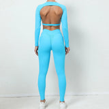 Woherb And Winter Big Show Back Long Sleeve Jacket Tight Yoga Pants Nude Feeling Quick-Dry Sports Suit Show Slim Fitness Suit-Outfit