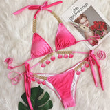 Woherb New Sexy Strap Gradient Print Women's Split Swimsuit Luxury Crystal Diamond Bikini Shell