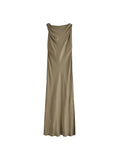 2023 Women Summer MIDI Tank Dress Fashion Solid Satin Sleeveless Split Female Elegant Street Sheath Dresses Clothing-Outfit