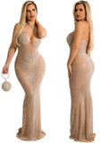Sexy Halter With Long Sleeve Rhinestone Maxi