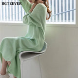 Casual V-neck Side Split Knitted Dress for Women Autumn Winter Dress Casual Loose Warm Sweater Vestidos Femme 2020-Outfit