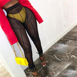hirigin Mesh See Through women pants vetement femme High Waist Patchwork Sheer Leggings Body-shaping Baddie Style Skinny