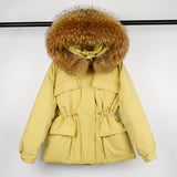 Large Natural Raccoon Fur Hooded Winter Jacket 90% White Duck Down Coat Women Puffer Fluffy Parkas With Belt Snow