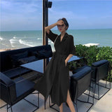 Women Office Lady Summer Minimalist Side-slit Female Elegant Maxi French Ulzzang Elegant 3XL Street Stylish Solid