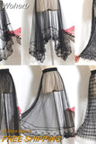 Women One Layer All Match Outer Tulle Skirt Elastic Waist Black Tutu A-line Long Skirt QT2180-Outfit