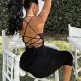 2021 Sleeveless Backless Bandage Sexy Maxi Slip Dress Summer Women Fashion Bodycon Stretchy Party Elegant