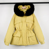 Large Natural Raccoon Fur Hooded Winter Jacket 90% White Duck Down Coat Women Puffer Fluffy Parkas With Belt Snow