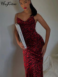 Zebra Print Swing Collar Sleeveless Slip Sexy Maxi Dress 2022 New Fashion Evening Party Women Elegant Streetwear