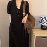 Woherb Size 300 Catties Fat Mm French Hepburn Wind Zipper Dress Female Loose Show Thin Cover Belly Casual Long Skirt 2-Outfit