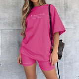 Basic Women's Two Pieces of Sets Homewear Oversize Shirt and Skinny Shorts Set Streetwear Letter Print
