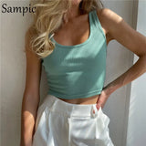 Casual Green Knitted Summer T Shirt Tops Skinny Basic Mini Strap Crop Tops 2021 Fashion Y2K Streetwear Club Sexy Tank