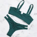 Bow Green Bikinis Push Up Bikini 2020 New Arrival Hollow Out Underwire Low Waist Swimsuit Sexy Swimwear Women