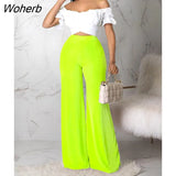 Women Casual Loose Pants Wide Leg Solid Color Trousers-Outfit